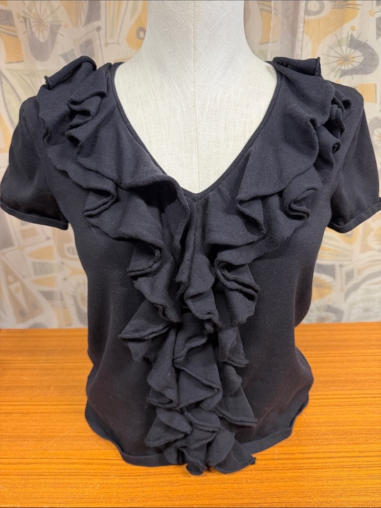 Ralph Lauren Tops - Lauren Ralph Lauren Black Short-Sleeve V-Neck Cotton Ruffle Top Size M